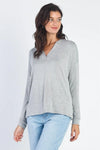 Heather Grey V-Neck Cuff Long Sleeve Top /1-2-2 - Tasha Apparel Wholesale