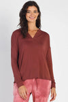 Red Brown V-Neck Cuff Long Sleeve Top /1-1-1 - Tasha Apparel Wholesale