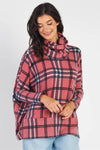 Mauve Waffle Knit Flannel Plaid Turtle Neck Long Sleeve Top /1-1 - Tasha Apparel Wholesale