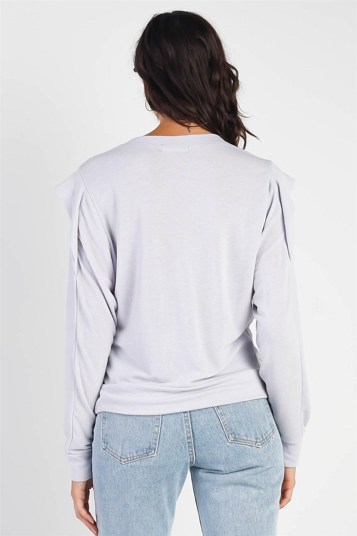 Lavender Round Neck Long Sleeve Detail Sweater /1-1-1