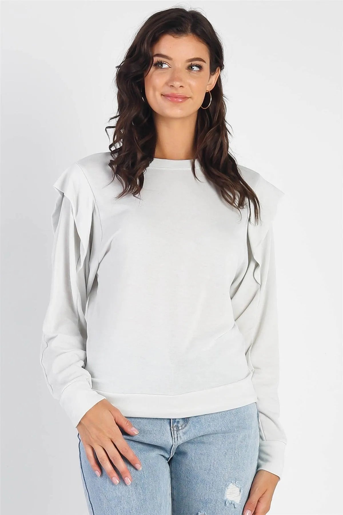 Light Sage Round Neck Long Sleeve Knit Top - Tasha Apparel Wholesale