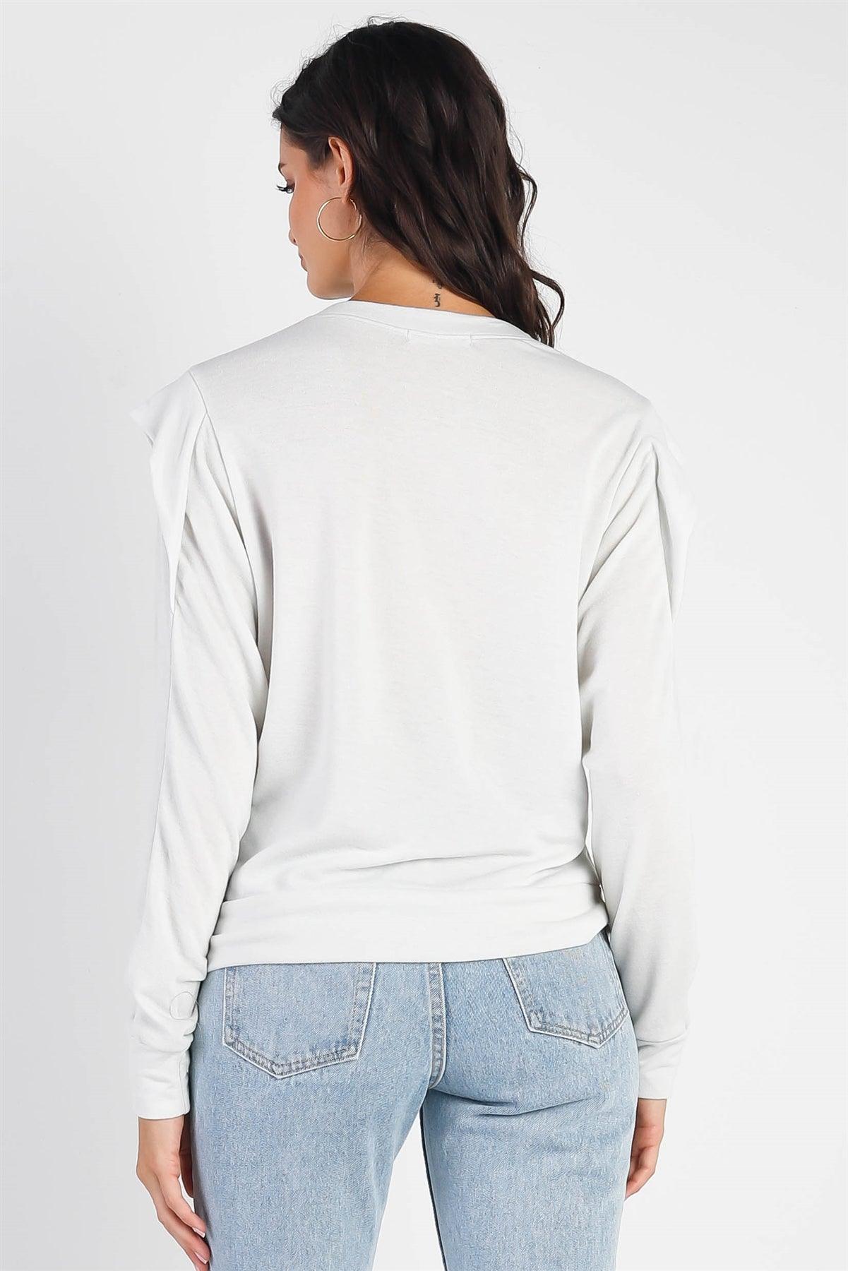 Light Sage Round Neck Long Sleeve Detail Sweater /1-1-1