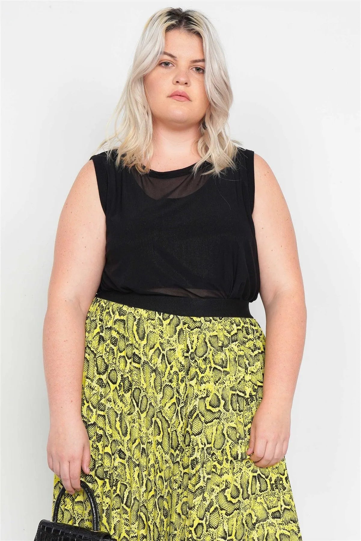 Black Plus Size Mesh Sleeveless Long Tank Top /2-2-2 - Tasha Apparel Wholesale