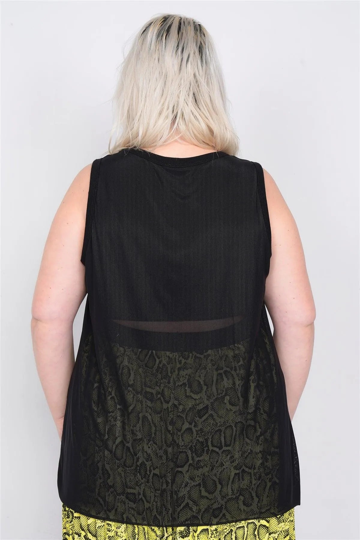 Black Plus Size Mesh Sleeveless Long Tank Top /2-2-2 - Tasha Apparel Wholesale