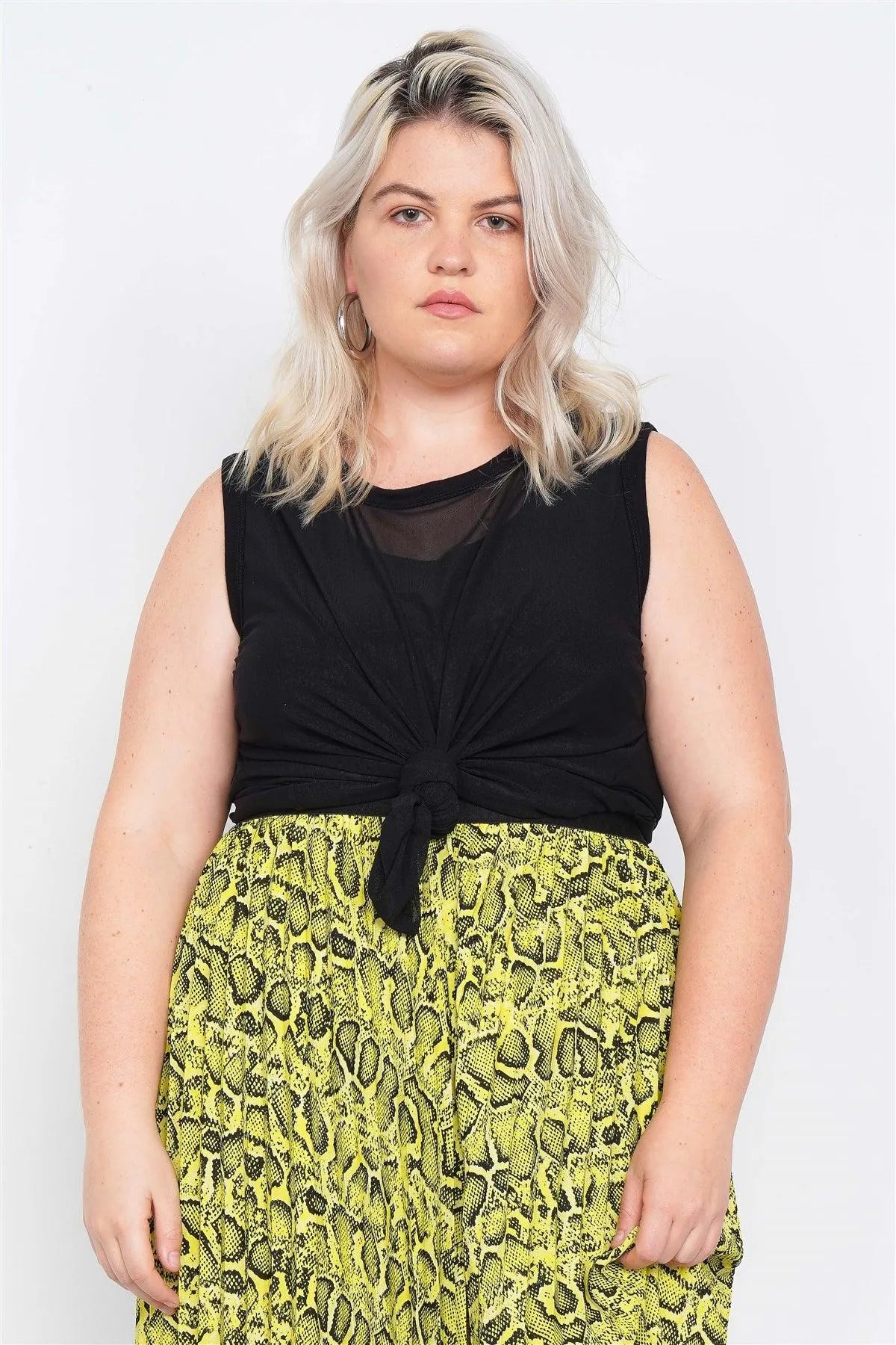 Black Plus Size Mesh Sleeveless Long Tank Top /2-2-2 - Tasha Apparel Wholesale