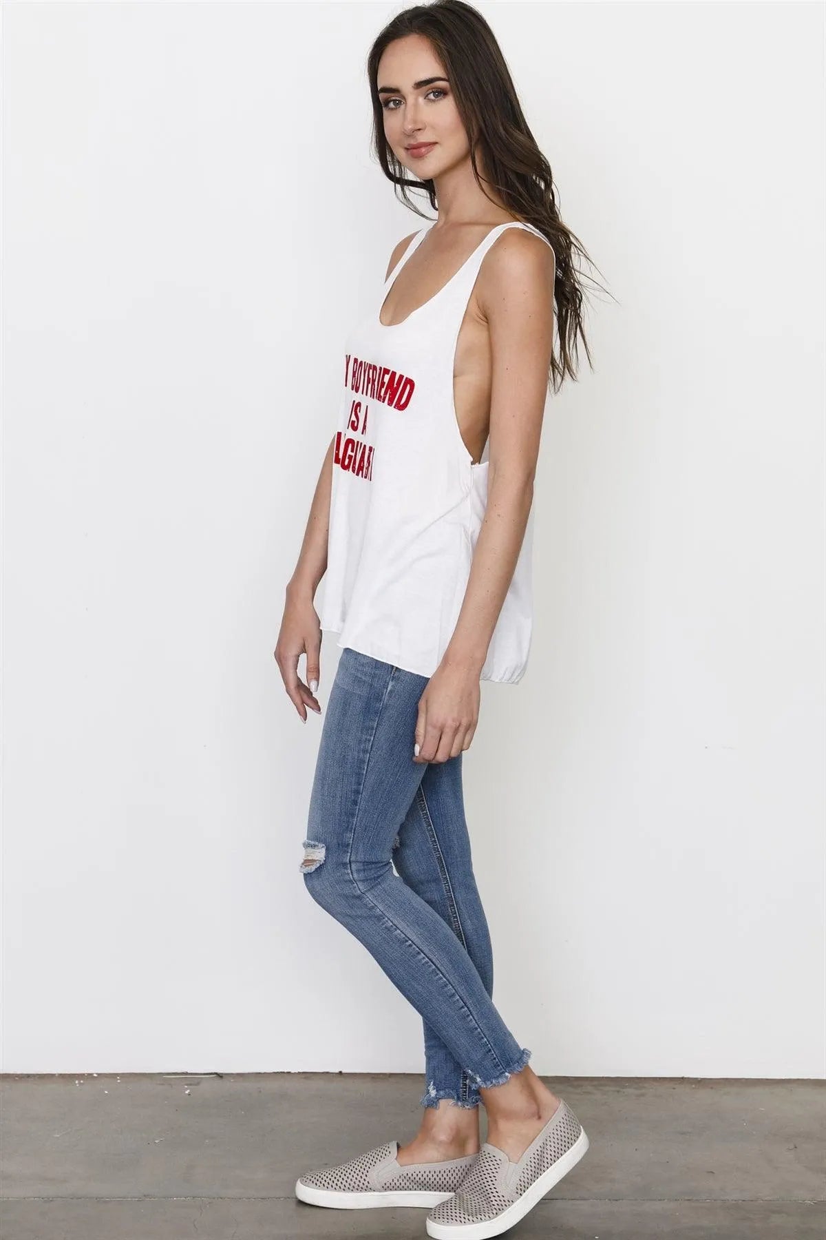 White Graphic Front Tank Top /2-2-1-1 - Tasha Apparel Wholesale