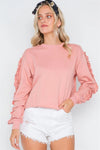 Peach Crew Neck Long Sleeve Ruffle Sweater /1-2-2-1 - Tasha Apparel Wholesale