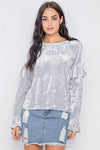 Silver Crushed Velvet Long Ruffle Sleeve Top /2-2-2 - Tasha Apparel Wholesale