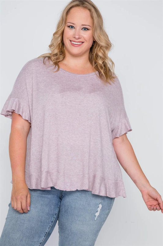 Plus Size Lavender Surplice Back Ruffle Knit Top /2-2 - Tasha Apparel Wholesale
