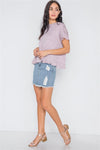 Lavender Short Sleeve Surplice Back Ruffle Knit Top /2-2 - Tasha Apparel Wholesale