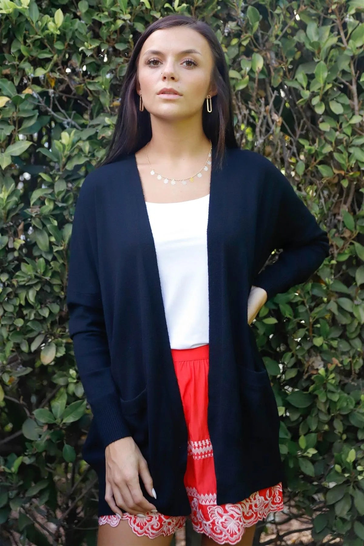 Black Knit Open Front Long Sleeve Cardigan /3-3 - Tasha Apparel Wholesale