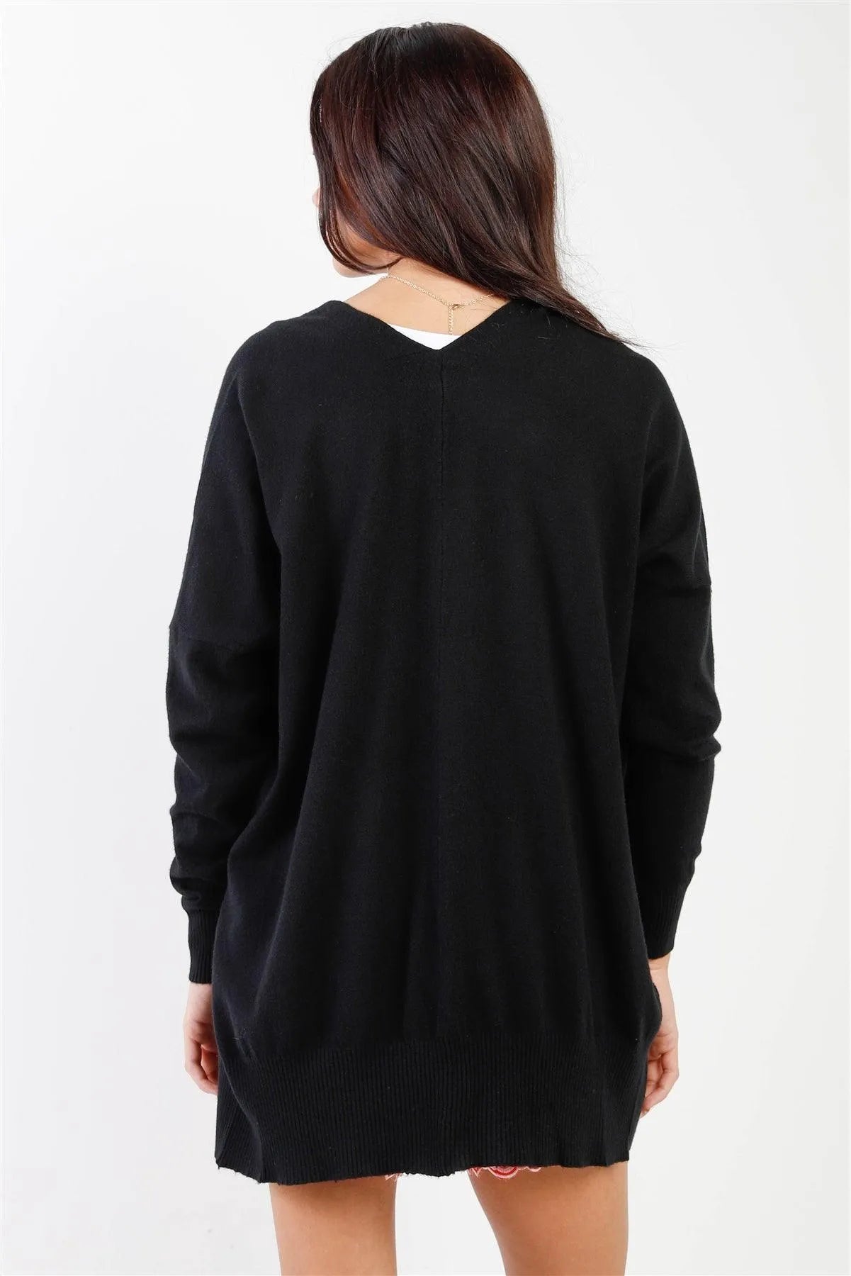 Black Knit Open Front Long Sleeve Cardigan /3-3 - Tasha Apparel Wholesale