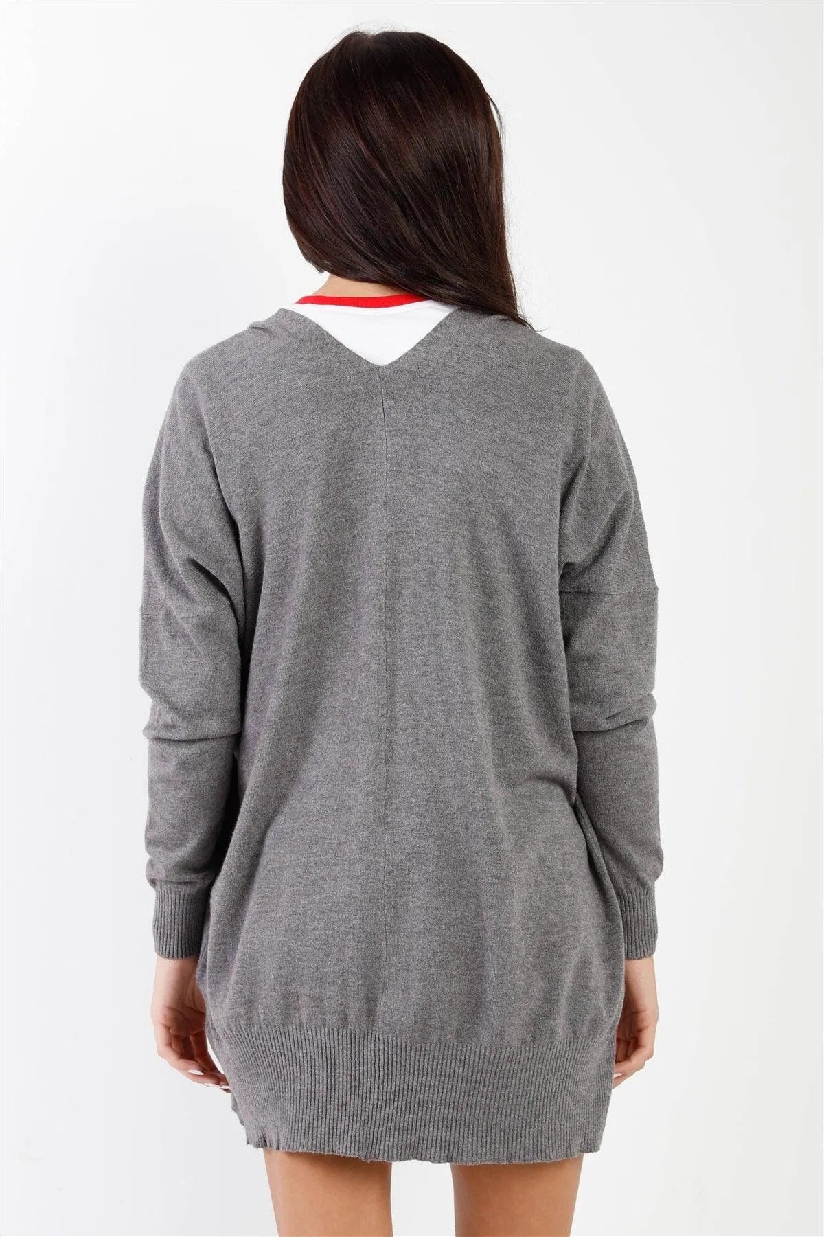 Charcoal Knit Open Front Long Sleeve Cardigan /3-3 - Tasha Apparel Wholesale