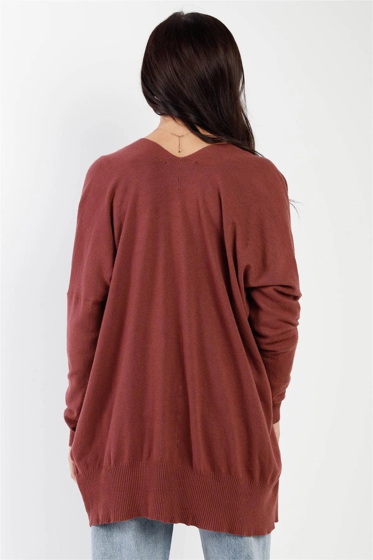 Dust Plum Knit Open Front Long Sleeve Cardigan /4-3 - Tasha Apparel Wholesale
