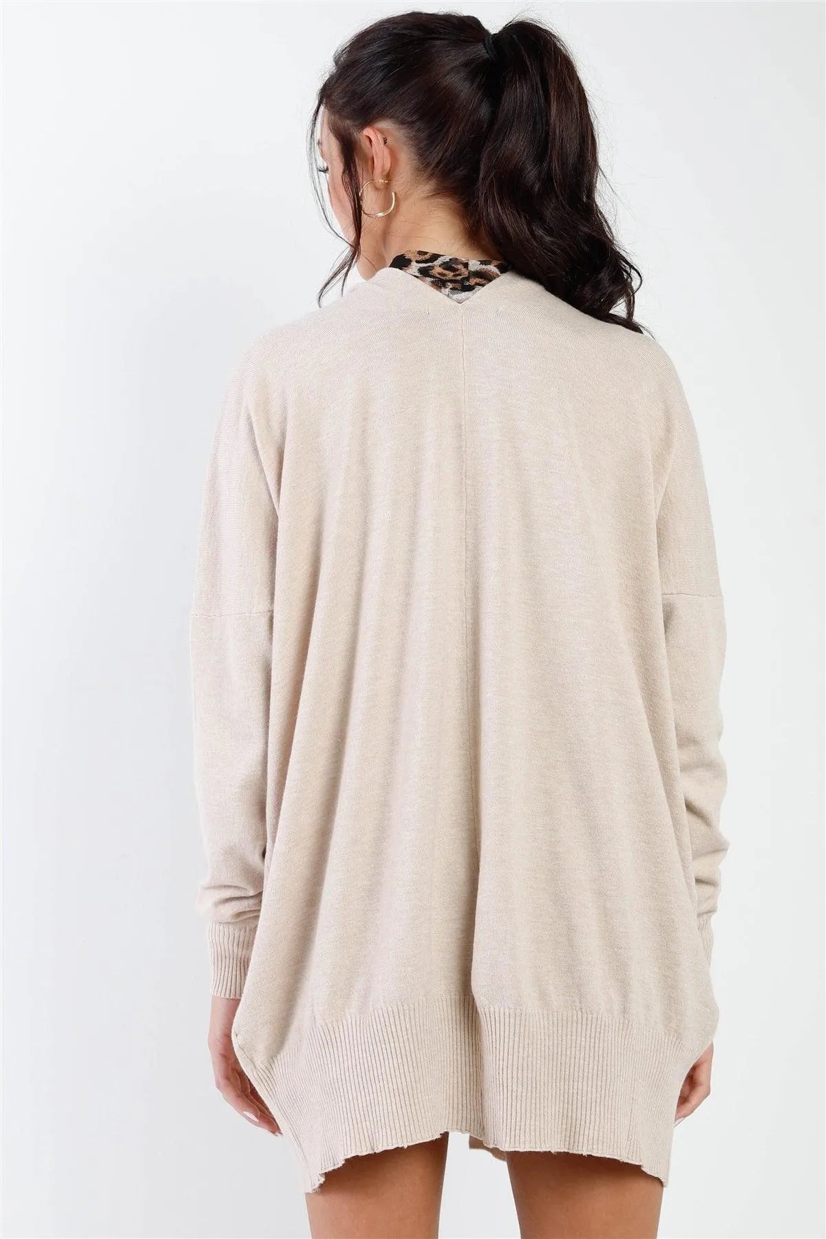 Oatmeal Knit Open Front Long Sleeve Cardigan /3-3 - Tasha Apparel Wholesale