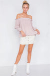 Mauve & White Stripe Off-The-Shoulder Layered Ruffle Trim Top /3-2-1 - Tasha Apparel Wholesale