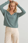 Ribbed Collar Neck Long Sleeve Top - Tasha Apparel Wholesale