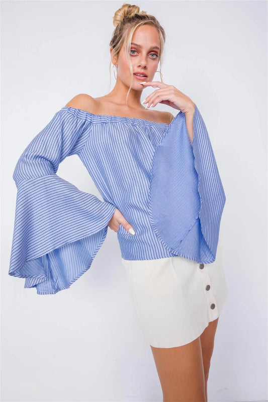 Sky Off-The-Shoulder Belle Sleeve Chic Tencel Top /3-2-1 - Tasha Apparel Wholesale