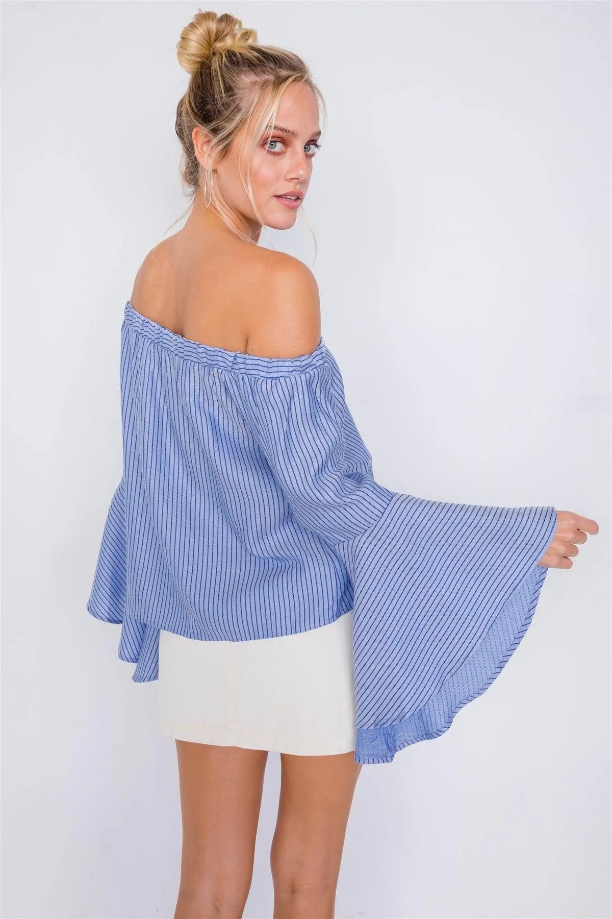Sky Off-The-Shoulder Belle Sleeve Chic Tencel Top - Tasha Apparel Wholesale