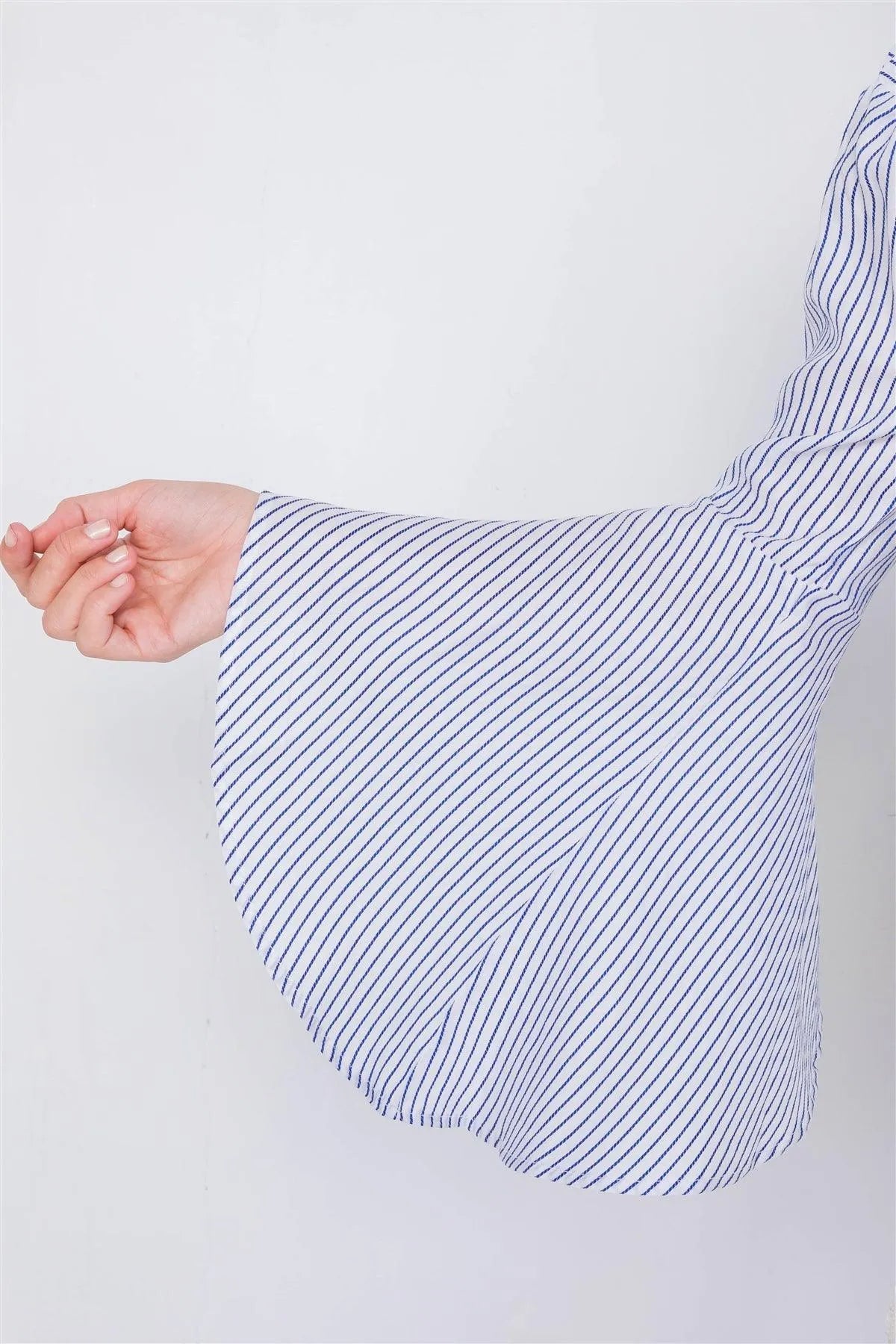 White Blue Off-The-Shoulder Belle Sleeve Chic Tencel Top /3-2-1 - Tasha Apparel Wholesale