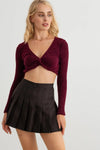 Knit Long Sleeve Twist Front Crop Top - Tasha Apparel Wholesale