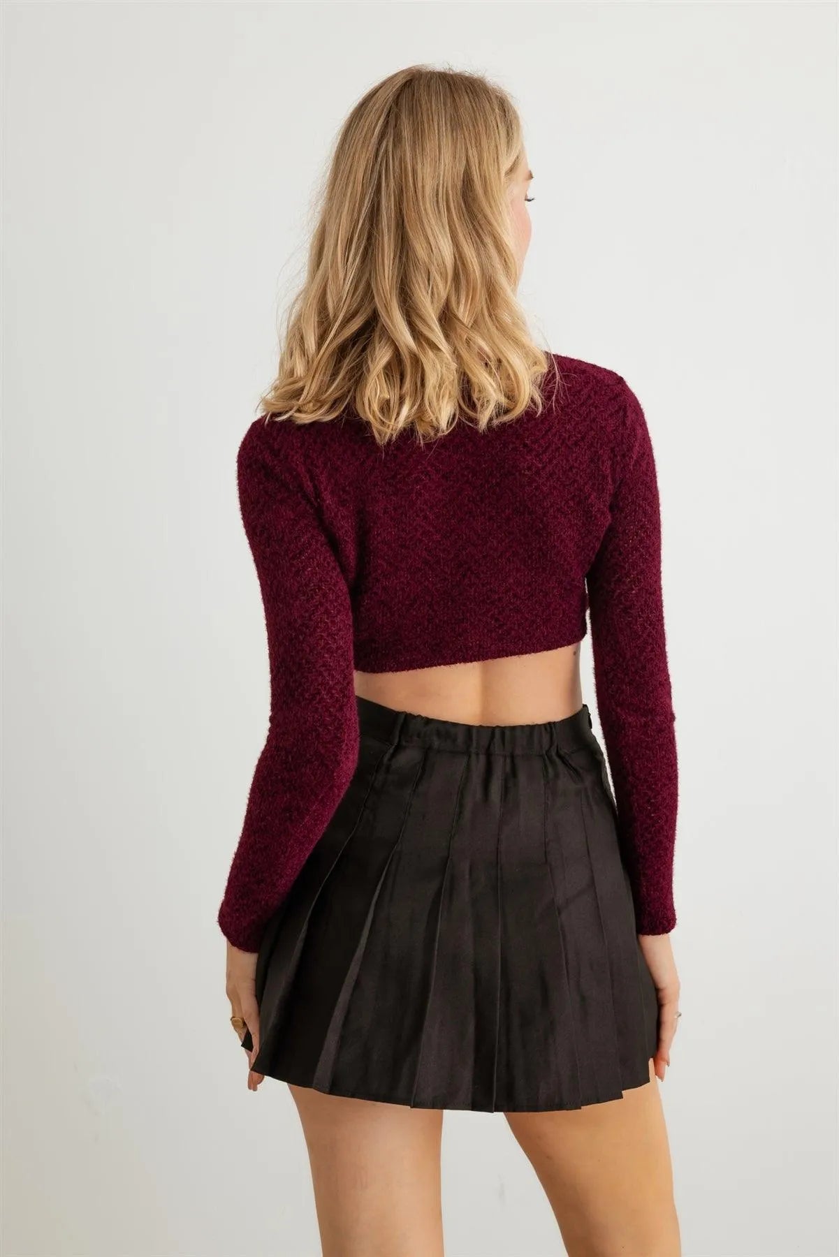Knit Long Sleeve Twist Front Crop Top - Tasha Apparel Wholesale