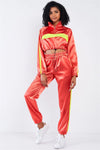 Orange Satin Neon Windbreaker Detail Crop Top Tracksuit Set /3-2-1 - Tasha Apparel Wholesale