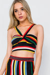 Black Multi Color Stripe Sexy Crop Top /2-2-2 - Tasha Apparel Wholesale