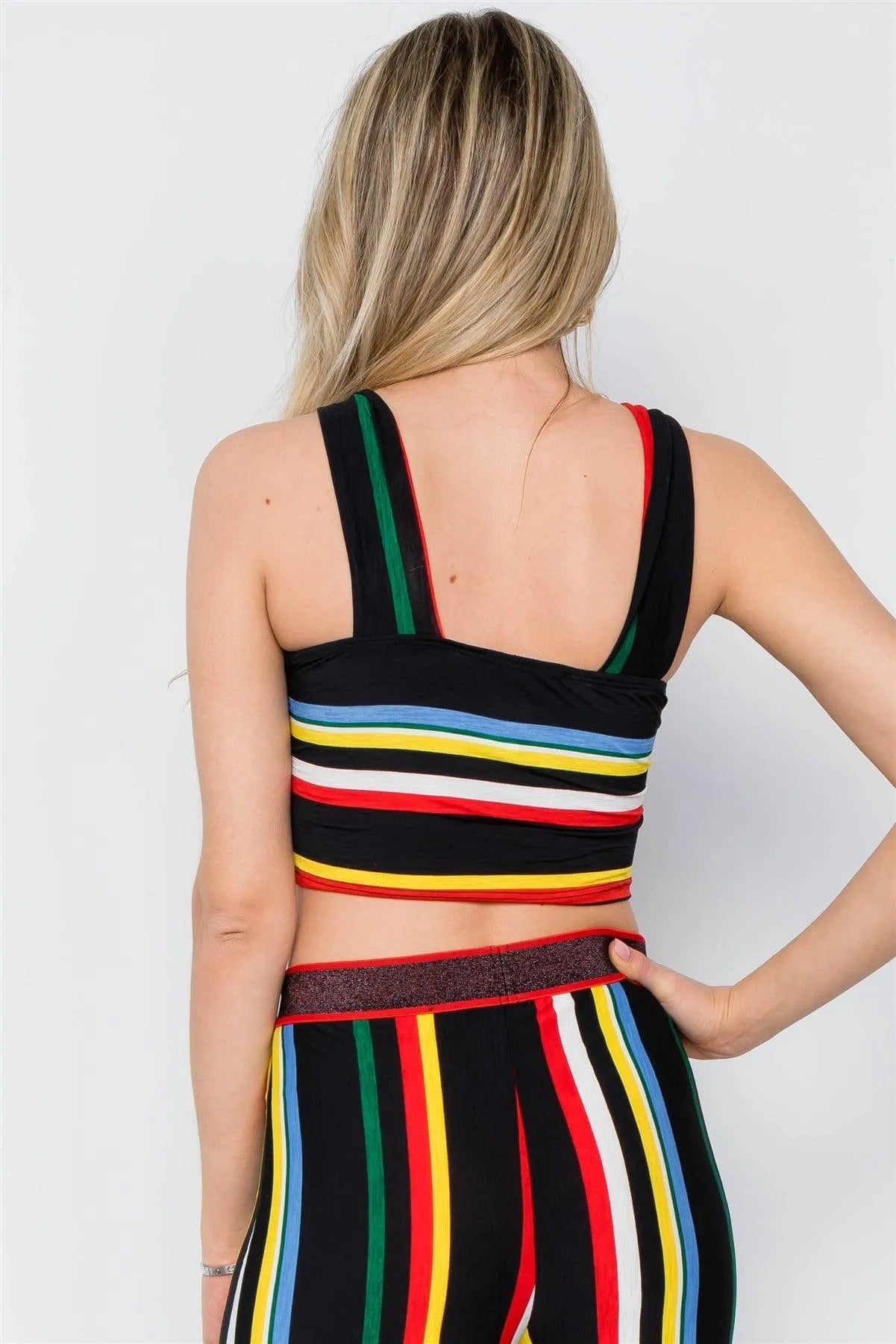 Black Multi Color Stripe Sexy Crop Top /2-2-2 - Tasha Apparel Wholesale