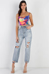 Multi Color Neon Tie-Dye Lurex Cowl Neck Sleeveless Crop Top /2-2-1 - Tasha Apparel Wholesale