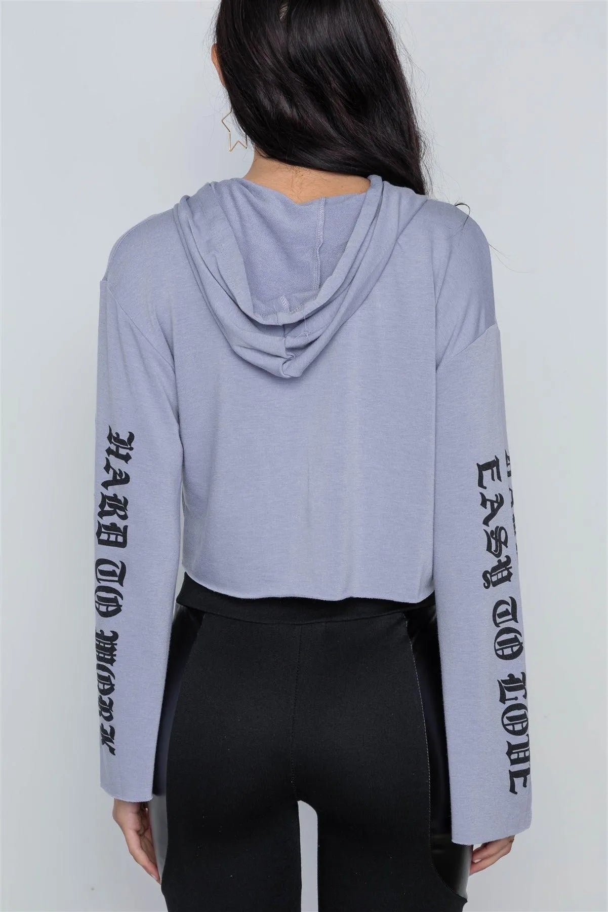 Lavender Graphic Print Long Sleeves Hooded Crop Top /2-2-2 - Tasha Apparel Wholesale