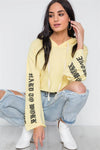 Yellow Graphic Print Long Sleeves Hooded Crop Top /3-2-2 - Tasha Apparel Wholesale