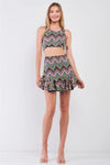 Multi Geometric Safari Print Sleeveless Round Neck Cropped Top & High-Waisted Ruffle Hem Mini Skirt Two Piece Set /1-1-1-1 - Tasha Apparel Wholesale