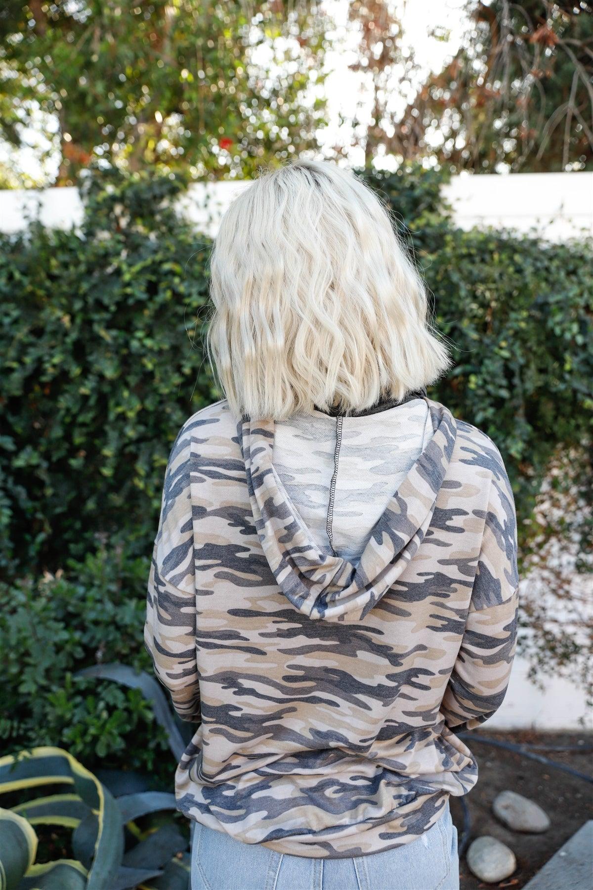 Camo Moss Mask Neck Detail Hooded Sweater /2-2-1