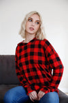 Red & Black Plaid Long Sleeve Hooded Sweater /2-4 - Tasha Apparel Wholesale