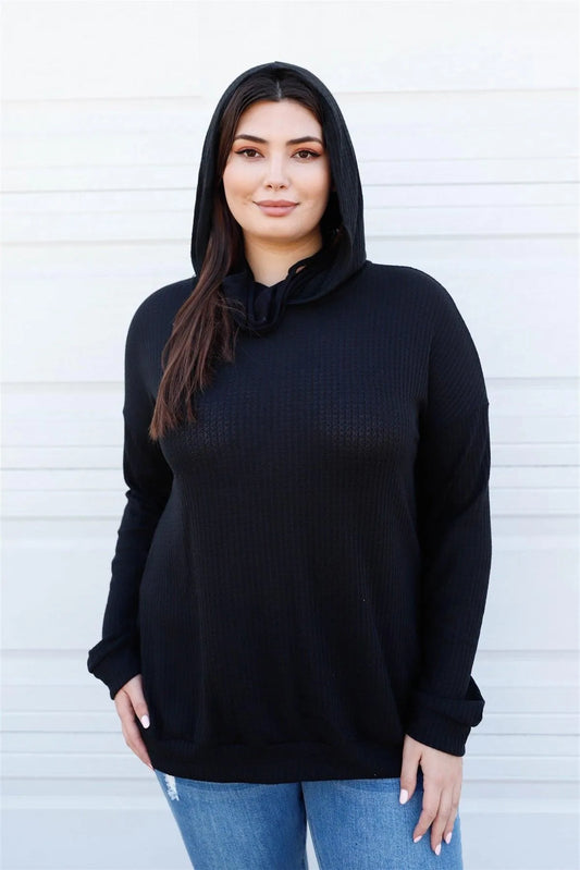Plus Size Black Mask Neck Hooded Sweatshirt - Tasha Apparel Wholesale