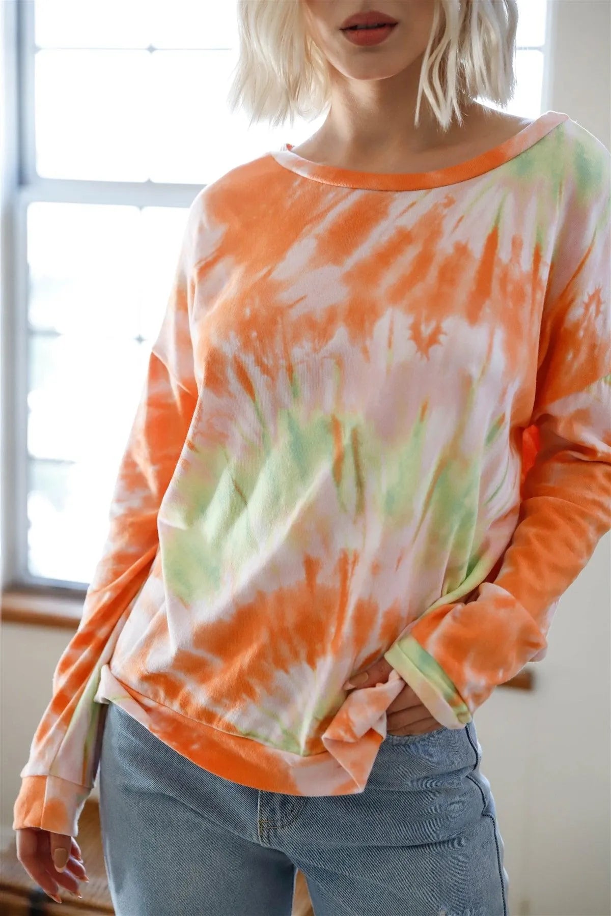 Orange Spin Tie-Dye Long Sleeve Sweater /2-2-2 - Tasha Apparel Wholesale