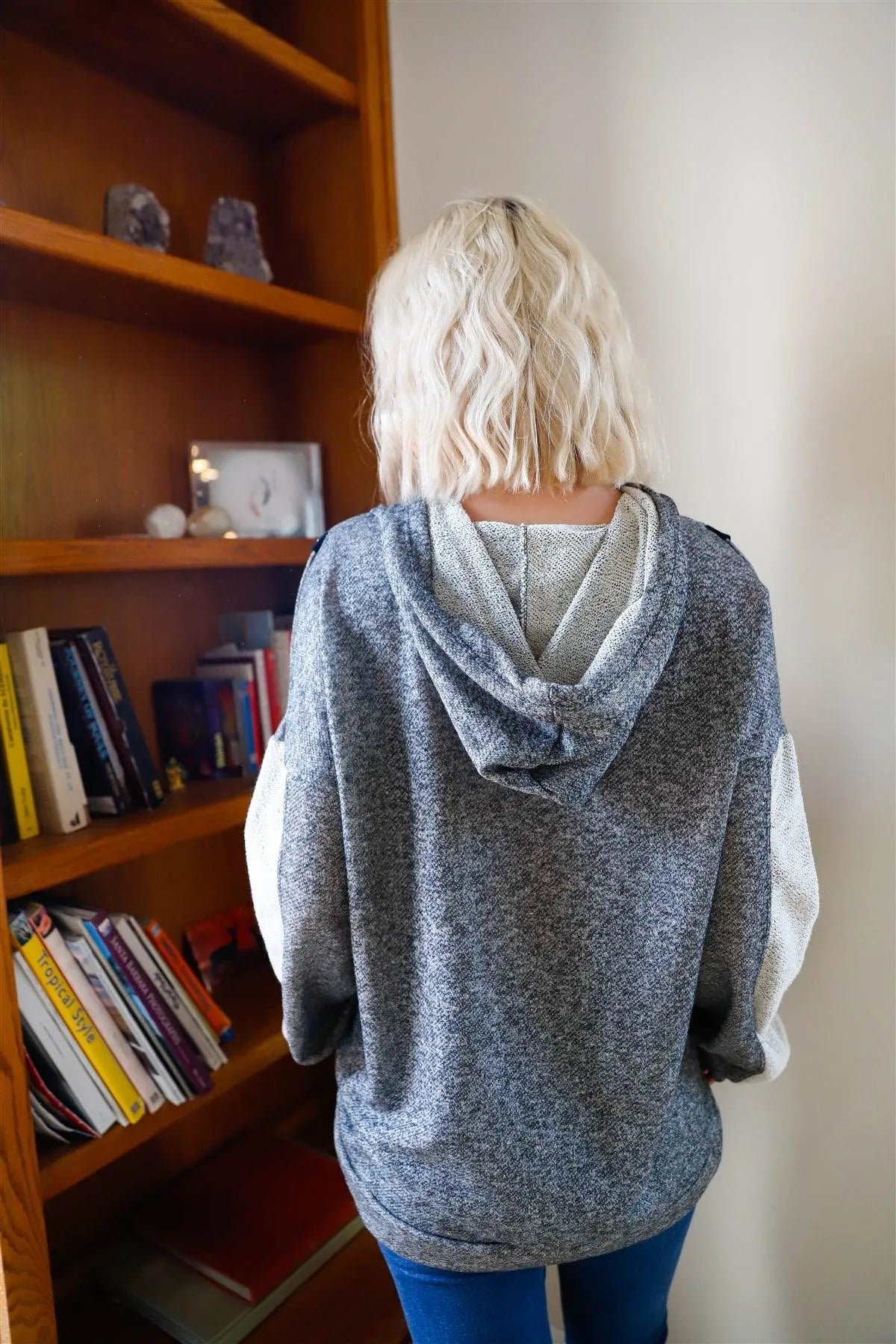 Charcoal Contrast Belt & Reversed Details Zip-Up Hoodie Sweatshirt /2-2-2 - Tasha Apparel Wholesale