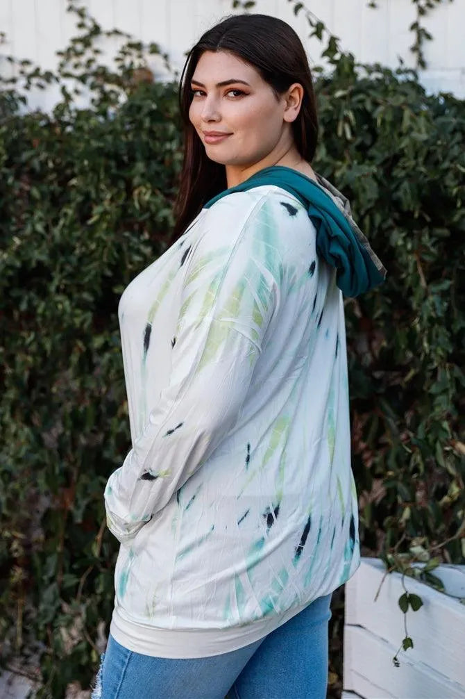 Tie-Dye Feather Print Camo Hoodie Zip Up Sweatshirt /2-2-2 - Tasha Apparel Wholesale