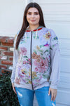 Plus Size Grey Flower Print Double Hoodie Sweatshirt - Tasha Apparel Wholesale