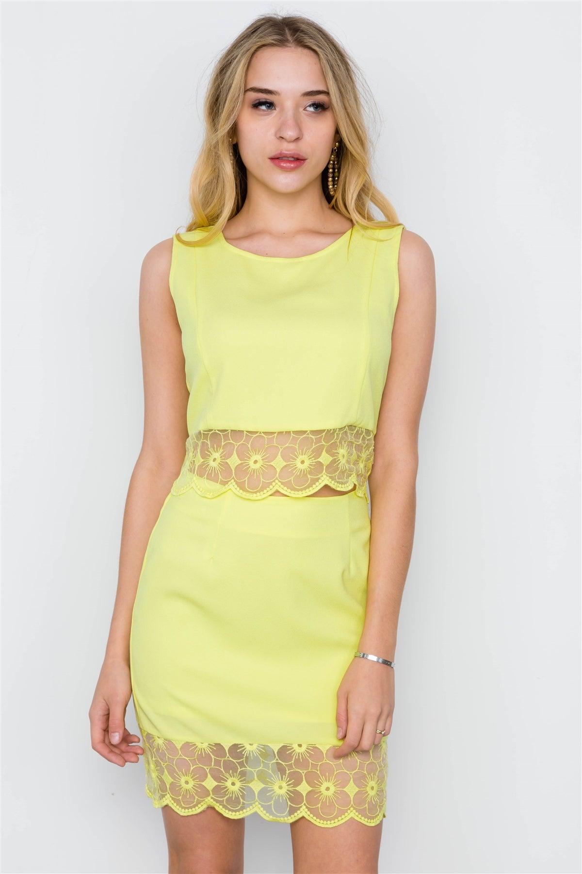 Yellow Crop Top High Waist Mini Skirt Set /2-2