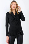 Black Lurex Draped Collar Side Zip Up Lightweight Jacket /2-2-2 - Tasha Apparel Wholesale