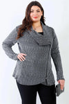 Junior Plus Silver Lurex Draped Collar Side Zip Up Lightweight Jacket /2-2-2 - Tasha Apparel Wholesale