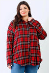 Junior Plus Black & Red Plaid Collared Button Up Shirt Top /2-2-2 - Tasha Apparel Wholesale