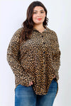 Junior Plus Stone & Black Leopard Print Velvet Collared Button Up Shirt Top /2-2-2 - Tasha Apparel Wholesale