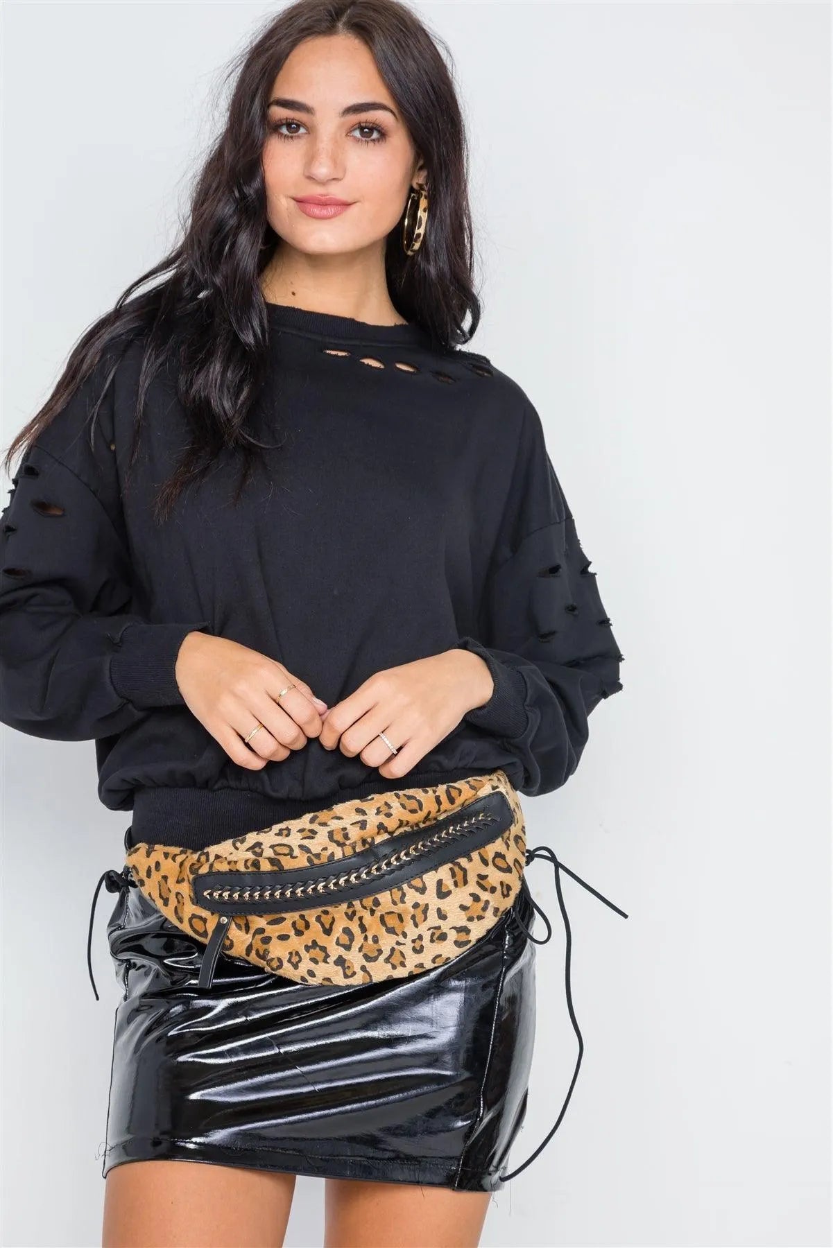 Black Distressed Long Sleeve Sweater /1-2-2-1 - Tasha Apparel Wholesale