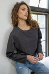 Black Ribbed Sequin Detail Long Sleeve Top /2-2-2