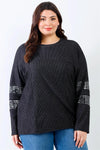 Junior Plus Black Ribbed Sequin Detail Long Sleeve Top /2-2-2 - Tasha Apparel Wholesale
