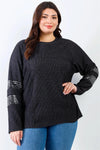 Junior Plus Black Ribbed Sequin Detail Long Sleeve Top /1-3-2 - Tasha Apparel Wholesale