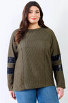 Junior Plus Olive Ribbed Sequin Detail Long Sleeve Top /2-2-2 - Tasha Apparel Wholesale